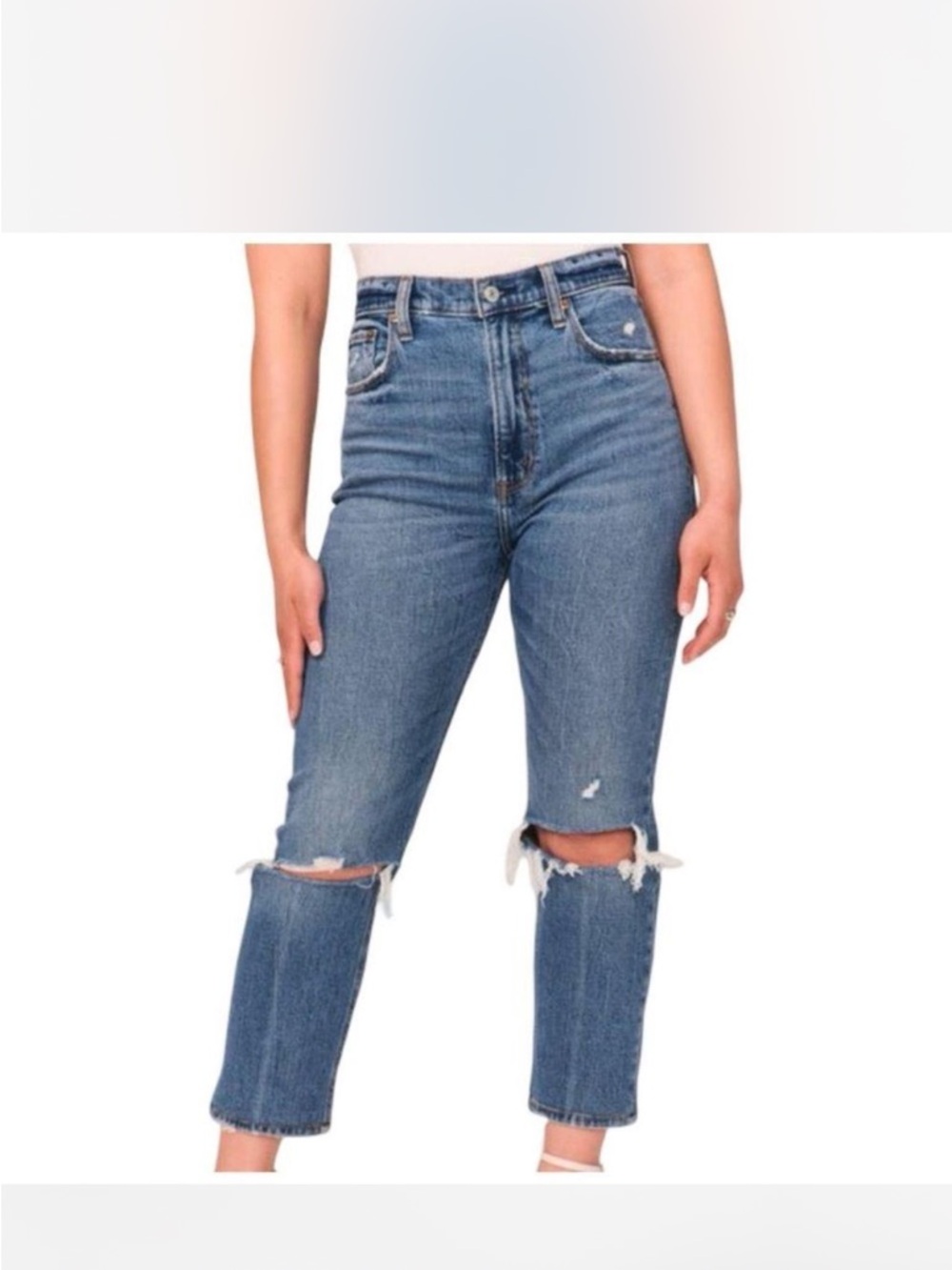 Abercrombie &‎ Fitch The Ankle Straight Ultra High Rise Distressed Short Jeans